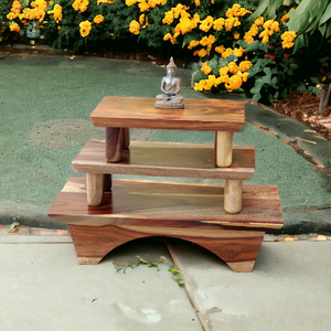 Wooden Prayer/Pooja Table, Altar Table, Meditation & Prayer Shrine, Buddhist Altar, Japanese Table, Zen Altar - Made in India (Layered)