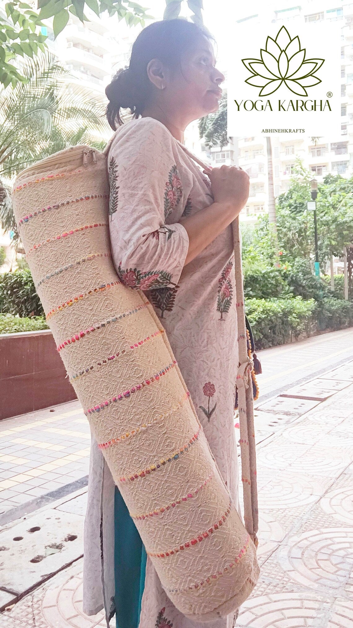 Handmade Upcycled Yoga Mat Bag Made With Upcycled Handwoven Fabric - Morocco