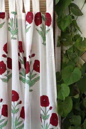Handblock Print Mulmul (Muslin) Curtain/Room Divider/Sheer/Drape with Loops - Way to your Heart - Set of Two Curtains