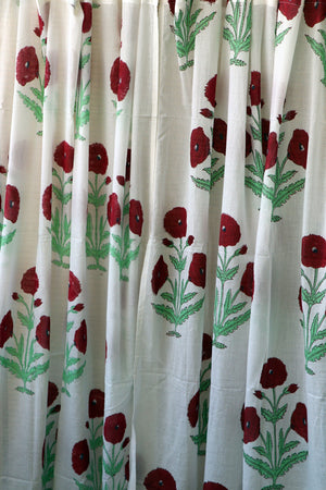 Handblock Print Mulmul (Muslin) Curtain/Room Divider/Sheer/Drape with Loops - Way to your Heart - Set of Two Curtains