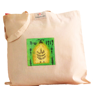 Organic Cotton Tote Bag with Handmade Tribal Art/ Folk Art