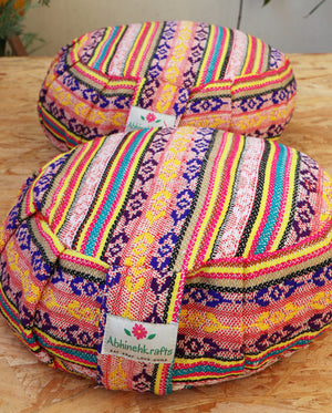 Yoga Meditation Cushion | Handwoven Handmade Round Zafu Pillow  |Zipped Cover |Washable| Portable - Tibet - Filling Options Available