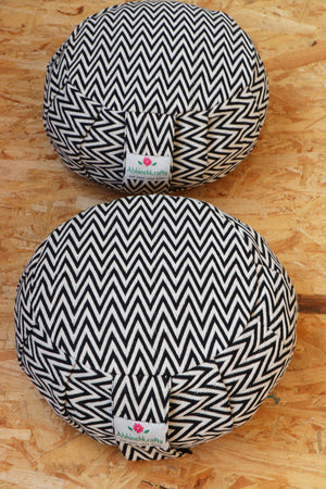 Yoga Meditation Cushion | Handwoven Handmade Round Zafu Pillow  |Zipped Cover |Washable| Portable - Black Aztec - Filling Options Available