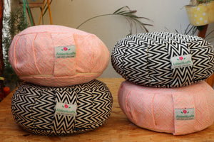 Yoga Meditation Cushion | Handwoven Handmade Round Zafu Pillow  |Zipped Cover |Washable| Portable - Black Aztec - Filling Options Available