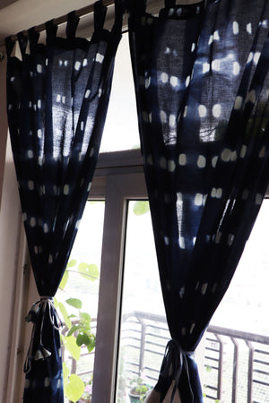 Shibori Tie-Dye Mulmul Muslin Cotton  Curtain/Room Divider/Sheer/Drape/Sham with Loops - Into the Blue - Hope