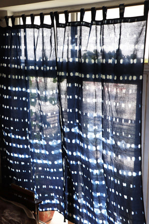 Shibori Tie-Dye Mulmul Muslin Cotton  Curtain/Room Divider/Sheer/Drape/Sham with Loops - Into the Blue - Hope
