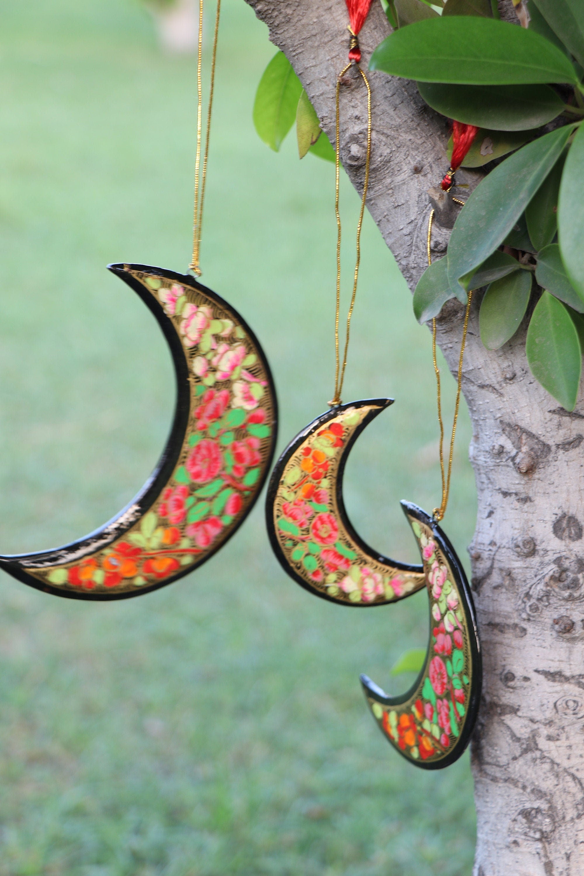 Moon Set - Christmas Ornaments, Christmas Baubles, Hanging Ornaments, Christmas Decoration, Handmade Paper Mache Christmas Gift