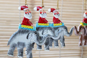 Santa & Elephants Set - Christmas Ornaments, Christmas Baubles, Hanging Ornaments, Christmas Decoration, Handmade Paper Mache Christmas Gift