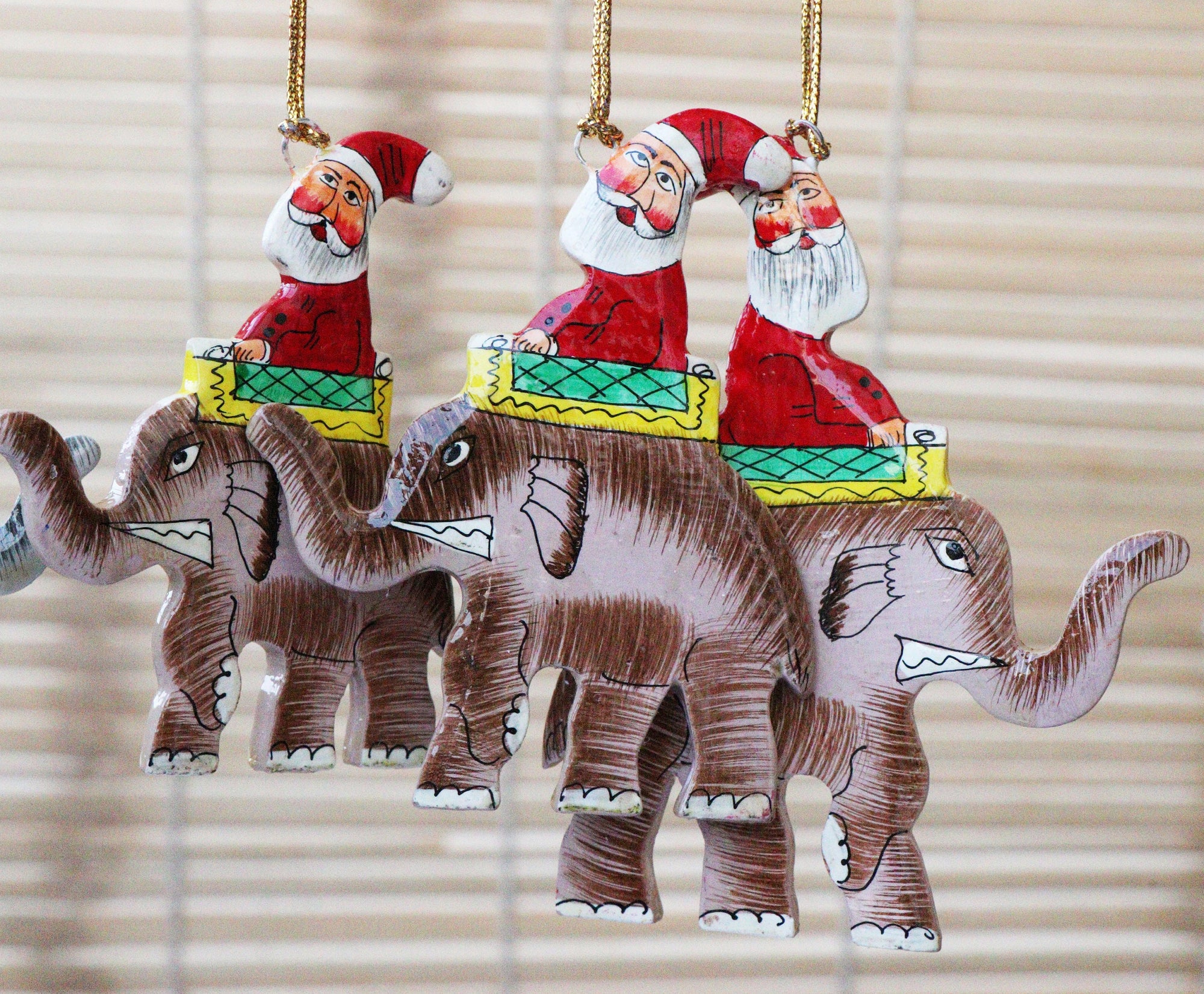 Santa & Elephants Set - Christmas Ornaments, Christmas Baubles, Hanging Ornaments, Christmas Decoration, Handmade Paper Mache Christmas Gift