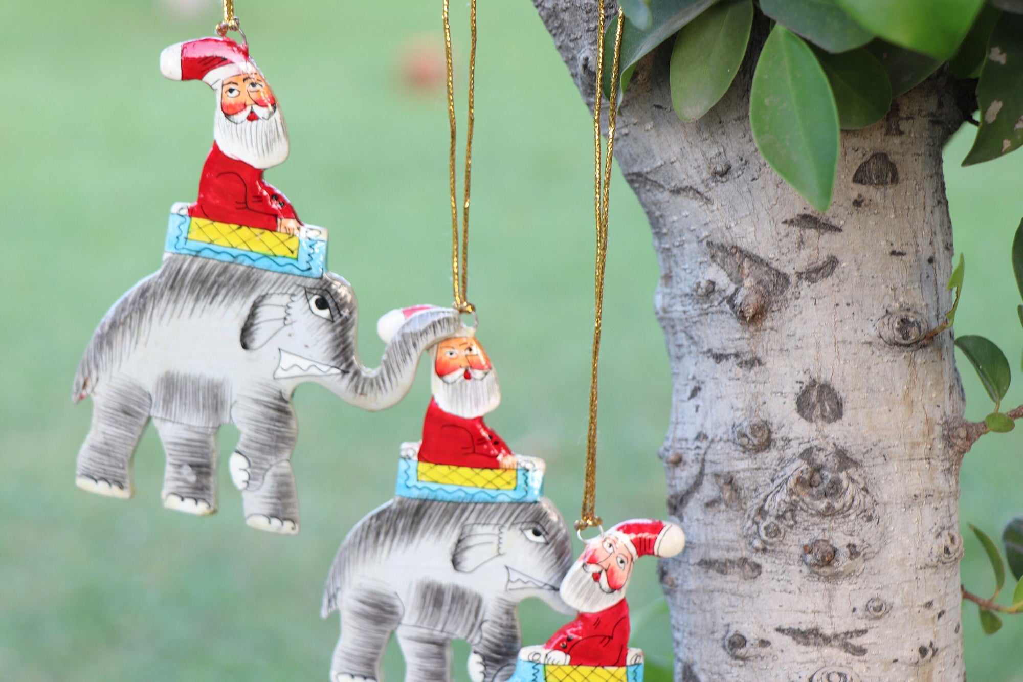 Santa & Elephants Set - Christmas Ornaments, Christmas Baubles, Hanging Ornaments, Christmas Decoration, Handmade Paper Mache Christmas Gift