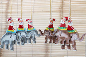 Santa & Elephants Set - Christmas Ornaments, Christmas Baubles, Hanging Ornaments, Christmas Decoration, Handmade Paper Mache Christmas Gift