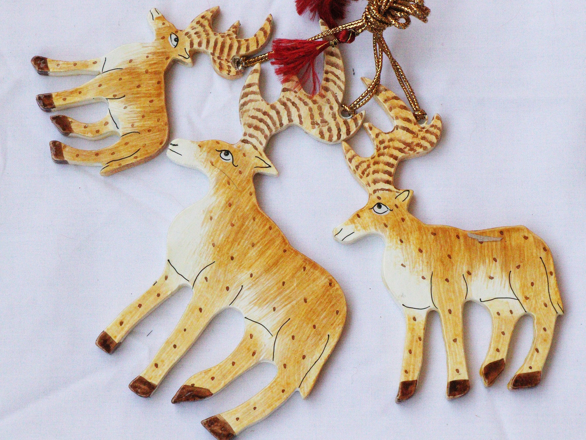 Reindeer Set - Christmas Ornaments, Christmas Baubles, Hanging Ornaments, Christmas Decoration, Handmade Paper Mache Christmas Gift