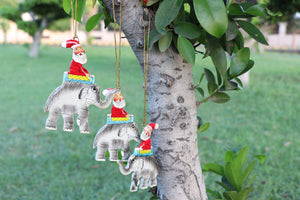 Santa & Elephants Set - Christmas Ornaments, Christmas Baubles, Hanging Ornaments, Christmas Decoration, Handmade Paper Mache Christmas Gift