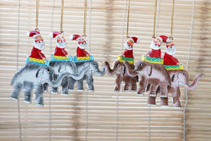 Santa & Elephants Set - Christmas Ornaments, Christmas Baubles, Hanging Ornaments, Christmas Decoration, Handmade Paper Mache Christmas Gift