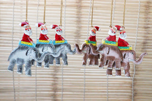 Santa & Elephants Set - Christmas Ornaments, Christmas Baubles, Hanging Ornaments, Christmas Decoration, Handmade Paper Mache Christmas Gift