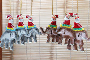Santa & Elephants Set - Christmas Ornaments, Christmas Baubles, Hanging Ornaments, Christmas Decoration, Handmade Paper Mache Christmas Gift