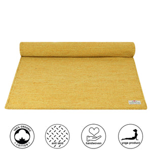 AbhinehKrafts Natural Cotton Handwoven Mat for Yoga, Pilates, Fitness, Prayer, Meditation or Home Decor - Made in India - Tuscan Sun Yellow