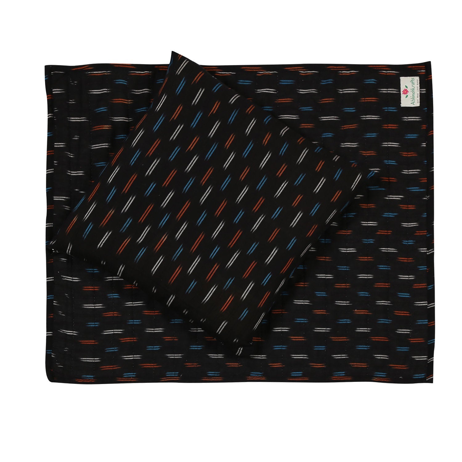 Meditation & Prayer Mat with Matching Cushion/Pillow/Seat - Handwoven Rug with Ikkat Print - Charcoal