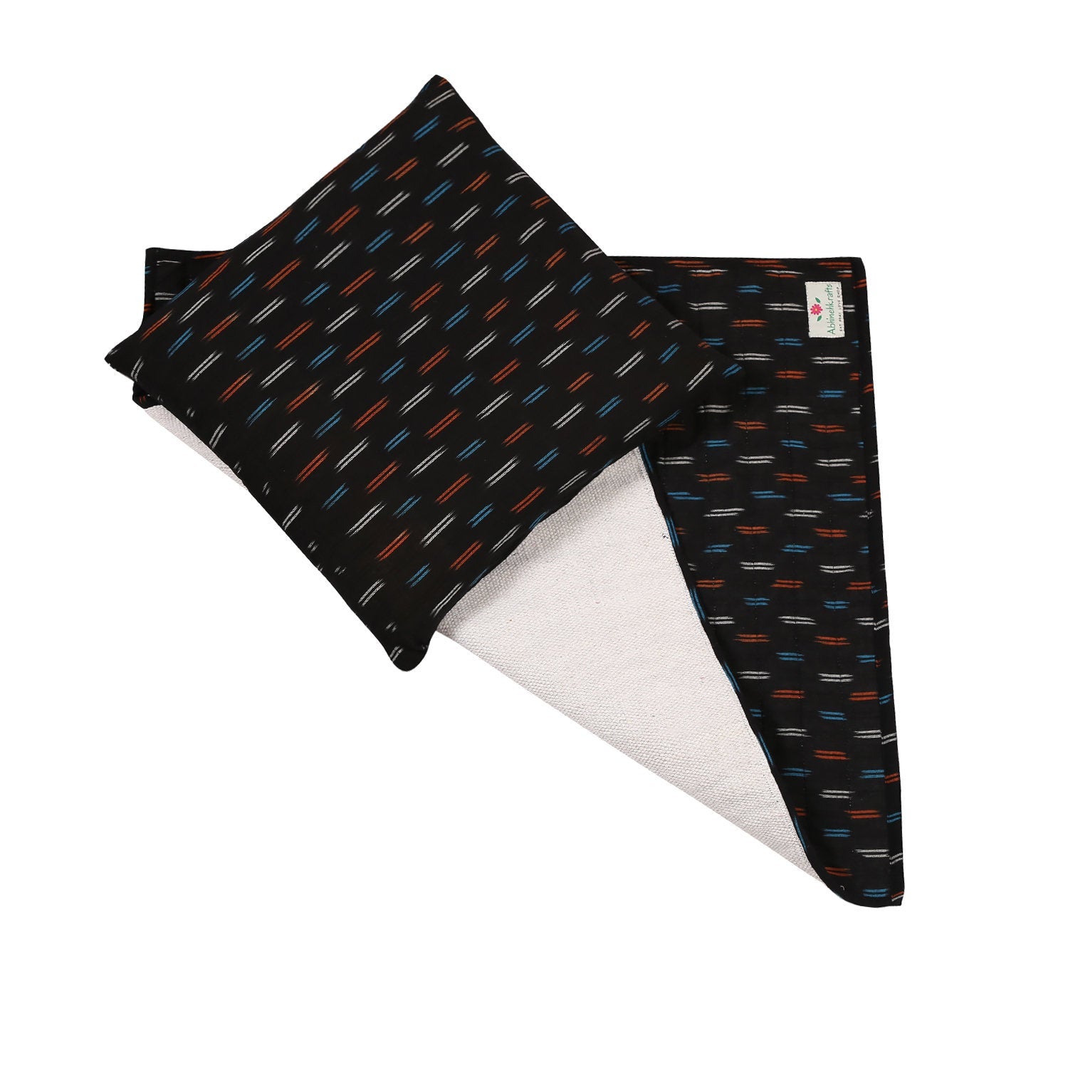 Meditation & Prayer Mat with Matching Cushion/Pillow/Seat - Handwoven Rug with Ikkat Print - Charcoal