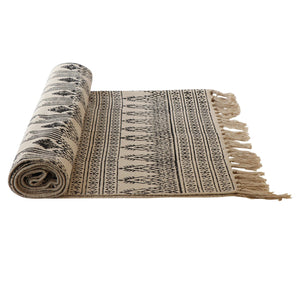 Area Rug - Hand Block Mat for Yoga, Pilates, Fitness, and Meditation - (Handwoven Area Rug, Mat, Dhurrie, Hand Block-Printed Rug) - Saanjh