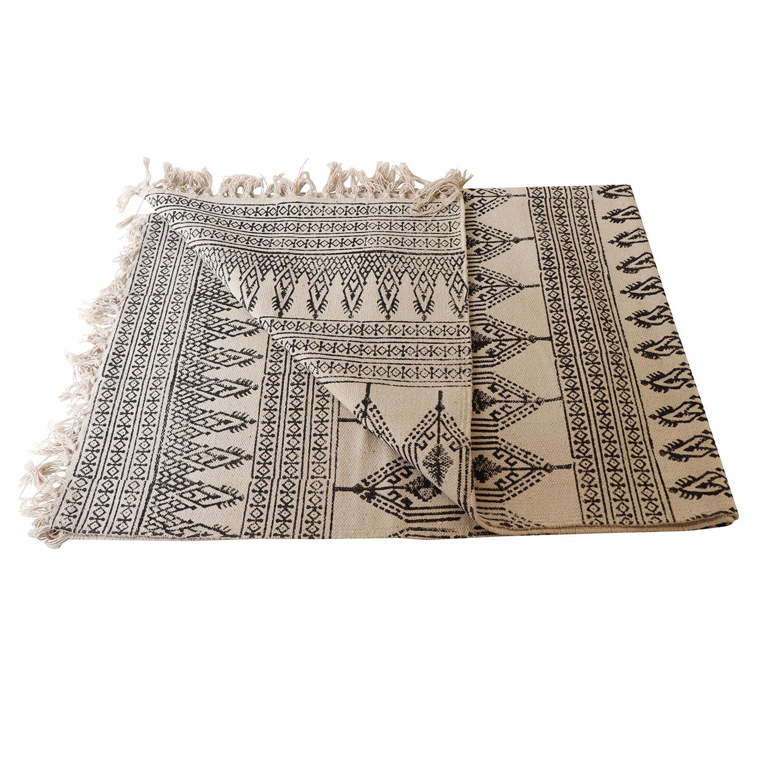 Area Rug - Hand Block Mat for Yoga, Pilates, Fitness, and Meditation - (Handwoven Area Rug, Mat, Dhurrie, Hand Block-Printed Rug) - Saanjh