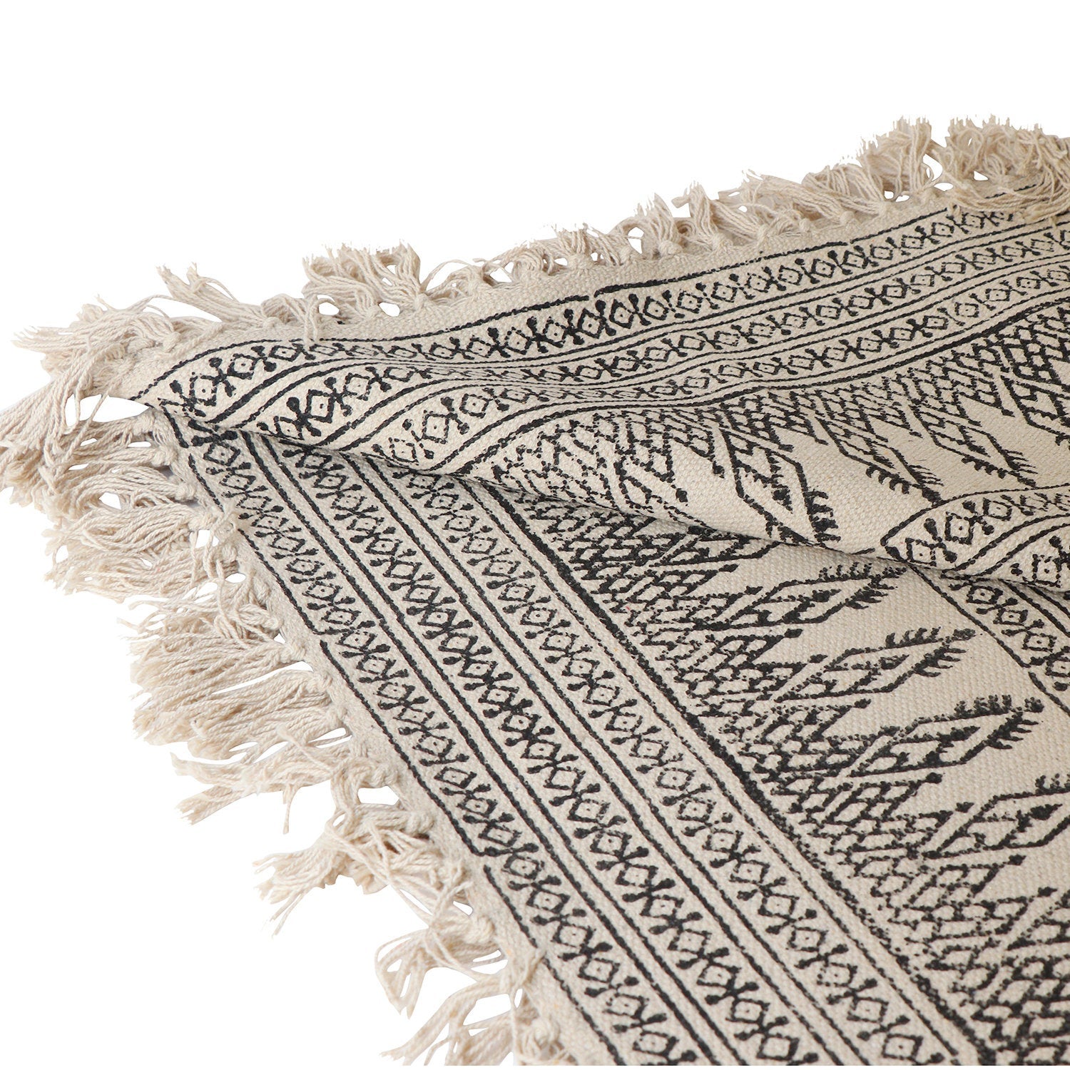 Area Rug - Hand Block Mat for Yoga, Pilates, Fitness, and Meditation - (Handwoven Area Rug, Mat, Dhurrie, Hand Block-Printed Rug) - Saanjh