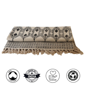 Area Rug - Hand Block Mat for Yoga, Pilates, Fitness, and Meditation - (Handwoven Area Rug, Mat, Dhurrie, Hand Block-Printed Rug) - Saanjh
