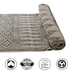 Area Rug - Hand Block Mat for Yoga, Pilates, Fitness, and Meditation - (Handwoven Area Rug, Mat, Dhurrie, Hand Block-Printed Rug) - Aarushi