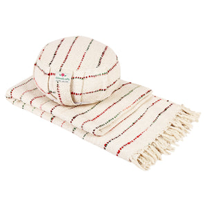 Meditation Gift Set - Handwoven Organic Cotton Blanket and a Meditation Cushion - Design: Morocco - For Yogi/Yogini/Meditation Yoga Gift