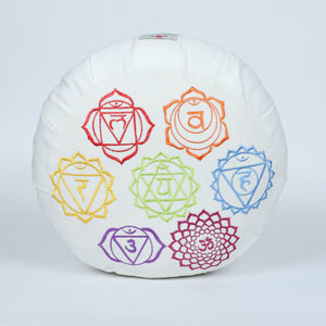 Embroidered Seven Chakra Round Zafu Yoga Pillow |Zipped Cover |Washable| Portable - Filling Options - Pre-Orders