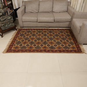 Large Cotton Yoga Mat -  5x3 feet Area Rug - Kalamkari Hand Block Printed - Cotton Area/Yoga Rug - Handwoven Cotton Carpet