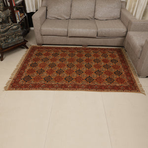 Large Cotton Yoga Mat - 6x4 feet (large) Area Rug - Kalamkari Hand Block Printed - Cotton Area/Yoga Rug - Handwoven Cotton Carpet
