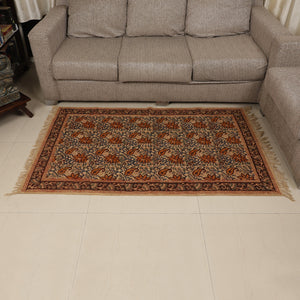 Large Cotton Yoga Mat - 6x4 feet (large) Area Rug - Kalamkari Hand Block Printed - Cotton Area/Yoga Rug - Handwoven Cotton Carpet