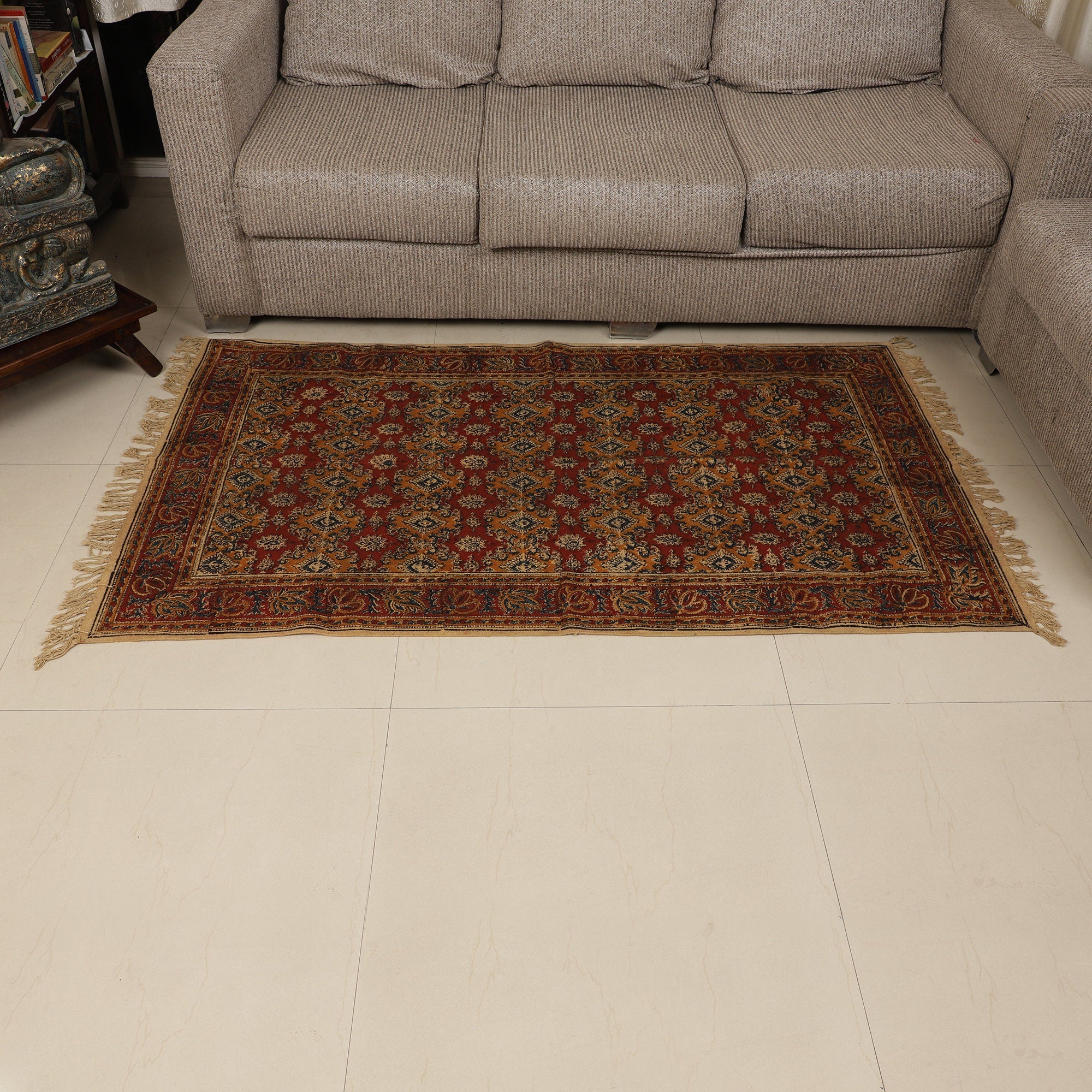 Large Cotton Yoga Mat - 5x3 feet Area Rug - Kalamkari Hand Block Printed - Cotton Area/Yoga Rug - Handwoven Cotton Carpet