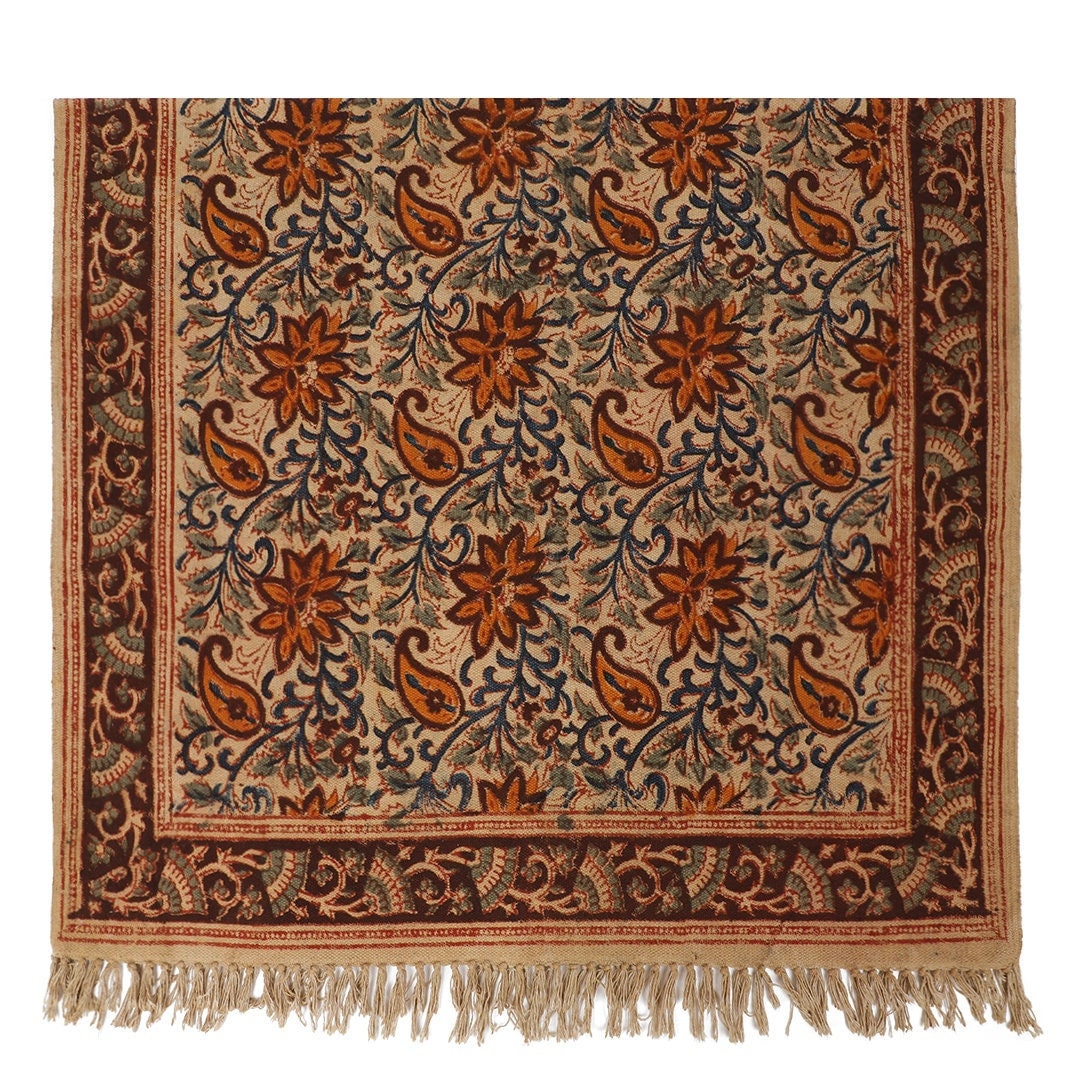 Large Cotton Yoga Mat - 6x4 feet (large) Area Rug - Kalamkari Hand Block Printed - Cotton Area/Yoga Rug - Handwoven Cotton Carpet