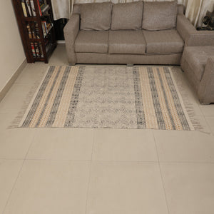 6x 4 feet Area Rug - Hand Block Mat for Yoga, Pilates, Fitness, and Meditation - (Handwoven Area Rug, Mat, Dhurrie, Hand Block-Printed Rug)