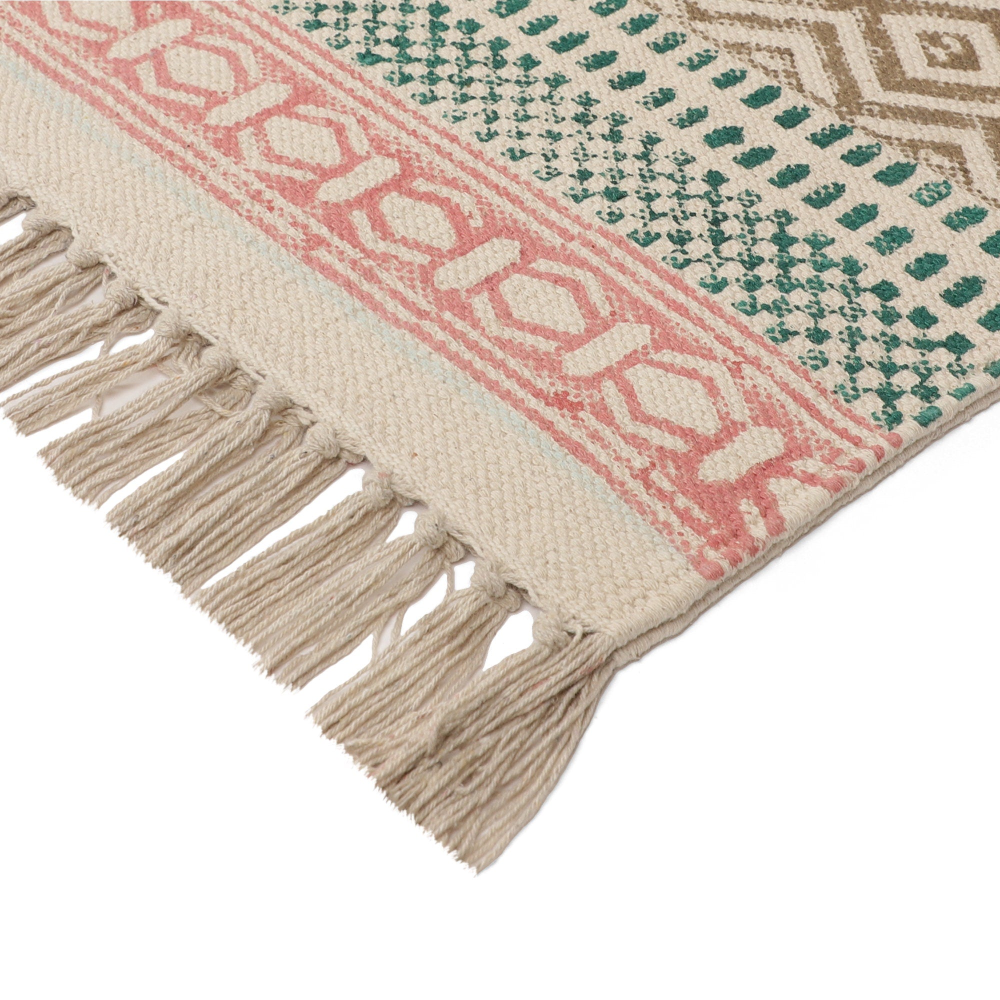 Large Yoga Mat 6x 4 feet  for Yoga, Pilates, Fitness, and Meditation - (Handwoven Area Rug, Mat, Dhurrie, Hand Block-Printed Rug)