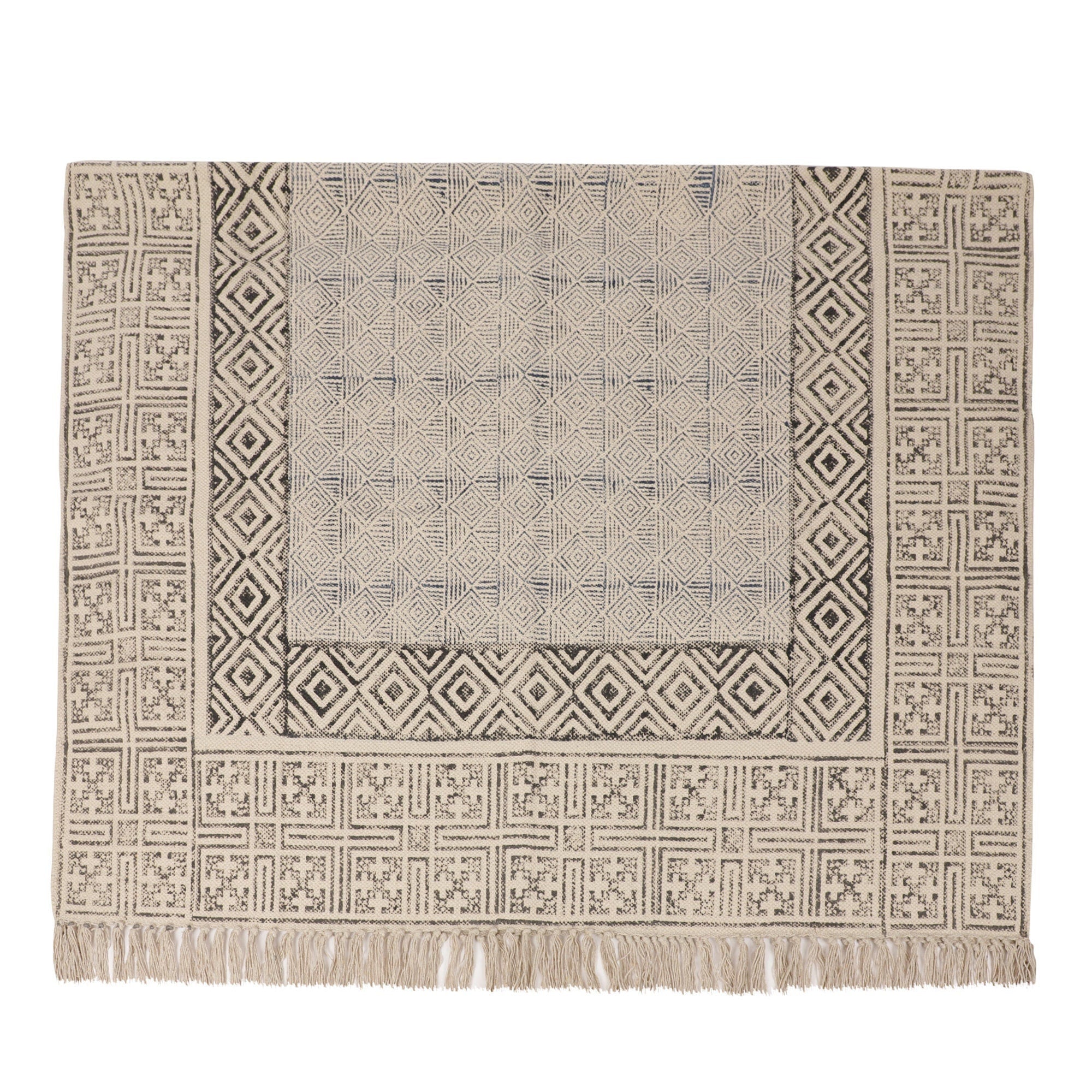 Large Yoga Mat 6x 4 feet  for Yoga, Pilates, Fitness, and Meditation - (Handwoven Area Rug, Mat, Dhurrie, Hand Block-Printed Rug)