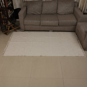 6 by 4 Feet Large Area Cotton Yoga Rug - Handwoven Natural White Cotton Rug, Organic White Ivory Cotton Rug - Cotton Carpet - Self Design