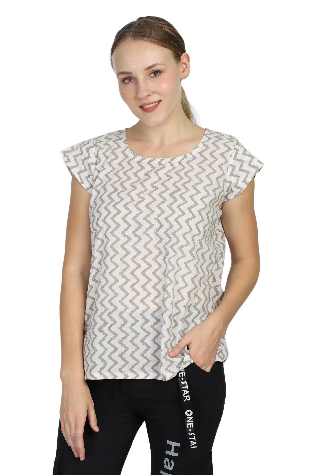 Yoga Top Wear - Cotton, Meditation Top, Cotton Shirt - Handblock printed Cotton Top/Tunic/Shirt