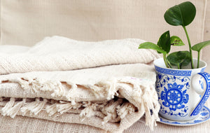 Premium Handwoven Organic Cotton Blanket (Use as bed linen OR yoga/mediation blanket) - Design: Ananda