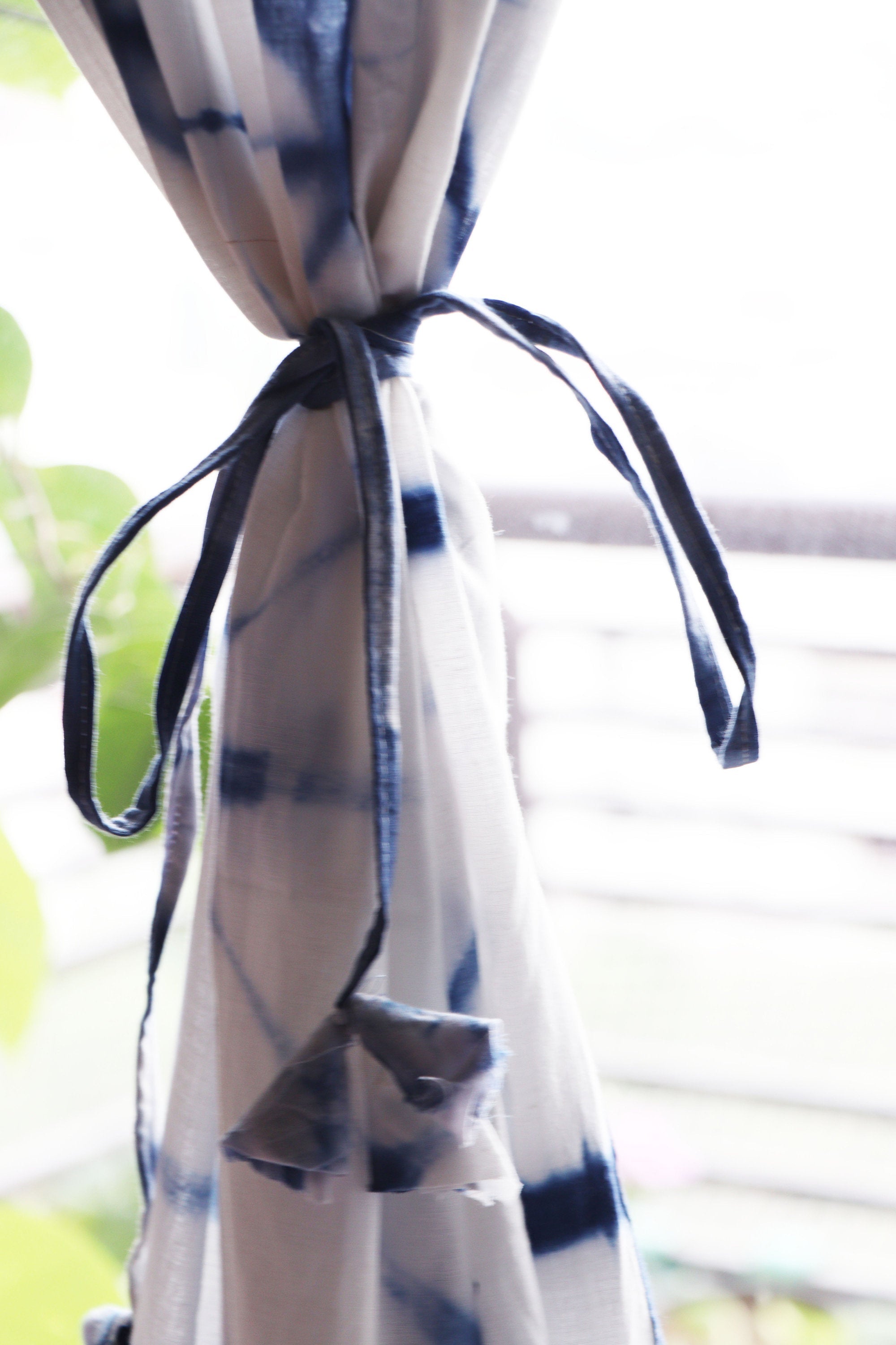 Set of Shibori Tie-Dye Mulmul Muslin Cotton Curtain/Room Divider/Sheer/Drape/Sham with Loops - Into the Blue - Faith