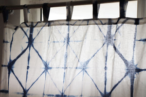 Set of Shibori Tie-Dye Mulmul Muslin Cotton Curtain/Room Divider/Sheer/Drape/Sham with Loops - Into the Blue - Faith