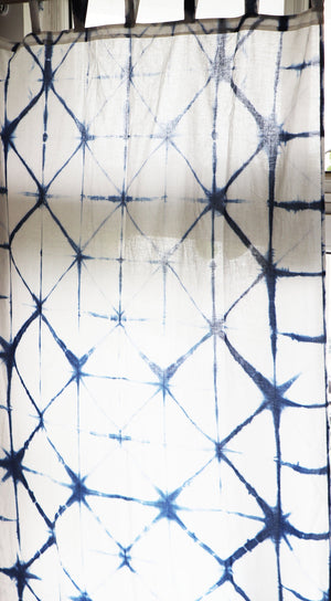 Set of Shibori Tie-Dye Mulmul Muslin Cotton Curtain/Room Divider/Sheer/Drape/Sham with Loops - Into the Blue - Faith