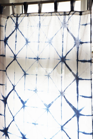 Set of Shibori Tie-Dye Mulmul Muslin Cotton Curtain/Room Divider/Sheer/Drape/Sham with Loops - Into the Blue - Faith