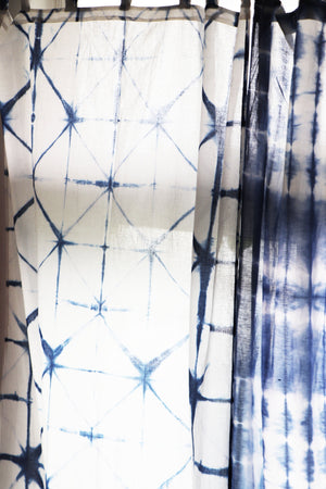 Set of Shibori Tie-Dye Mulmul Muslin Cotton Curtain/Room Divider/Sheer/Drape/Sham with Loops - Into the Blue - Faith